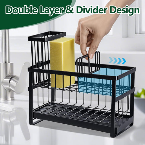 2 Set Sponge Holder for Kitchen Sink Organizer Caddy, Tier Dish Brush Scrubber Holder, Stainless Steel Sink Box Utensil
