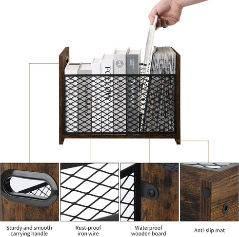 YINMIT Magazine Holder, Large Desktop Rack for Home Office, Farmhouse File Storage Basket for Magazines, Books,