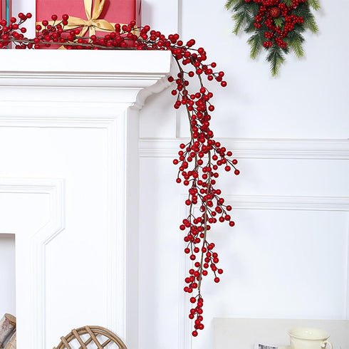 Wuhetyo Berry)-2PCS Christmas Red Pip Berry Garland, Artificial Burgundy Red Berry Vines Garland Decor for Winter