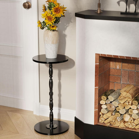 Wood Drink Table, Round Side Table for Small Spaces, Pedestal End Table Modern Accent Nightstand for Living Room