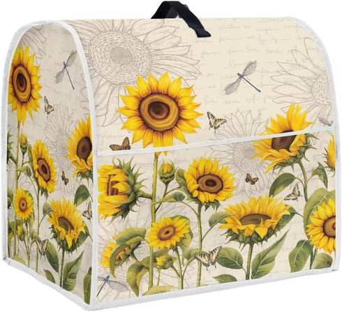 Sunflower Dragonfly Dust-proof Cover for Kitchen Aid Mixer, Water-resistant with 2 Pockets for Accessories, Easy