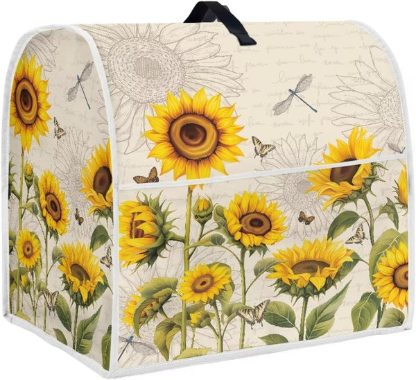 Sunflower Dragonfly Dust-proof Cover for Kitchen Aid Mixer, Water-resistant with 2 Pockets for Accessories, Easy