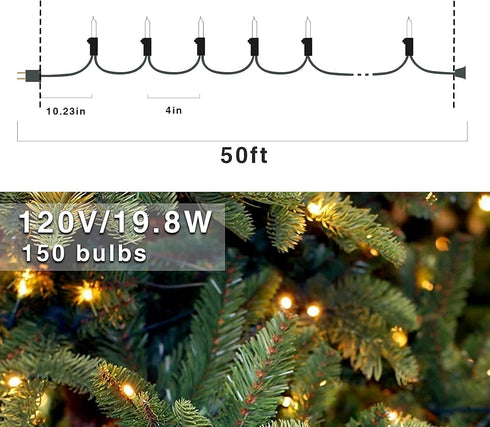 150 50 LED Warm White Christmas String Lights, FT Green Wire, UL Certified Connectable, Xmas Lights Outdoor or Indoor