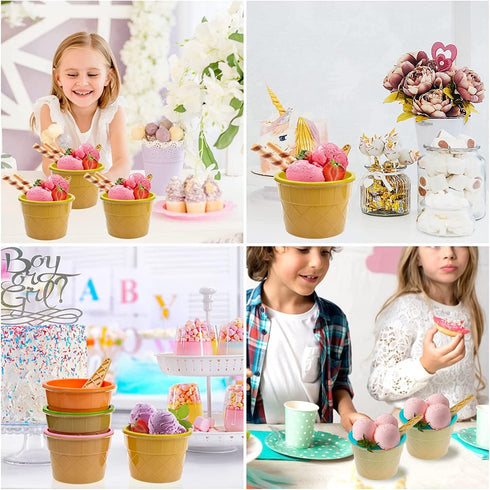 URMUYJJ Frozen Set (6) Ice Cream Cups with Spoons Cartoon Candy Colorice cream bowls Dessert Sundae Yogurt Bowls