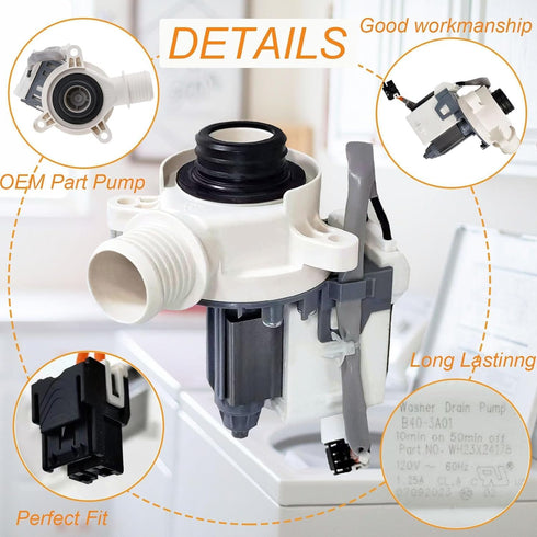 WH23X28418 Washer Drain Pump Assembly Compatible with GE Hotpoint - Replaces WH23X24178, WH23X27574, 4958182,
