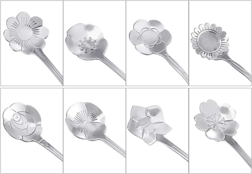 Maitys 16 Pieces Stainless Steel Flower Coffee Spoon Set for Tableware Kitchen, Cafe or Bar in Silvery