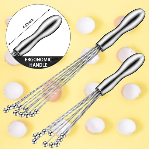 2 Pieces Stainless Steel Mini Ball Whisk - 10-Inch and 12-Inch Egg Beater Manual Mixer for Sauces, Cream