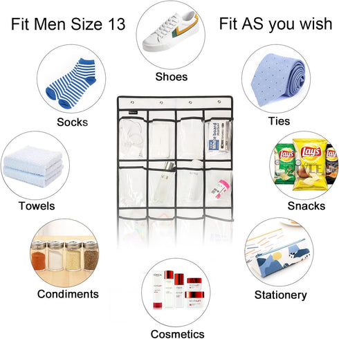 2 Pack Extra Large Hanging Crystal Clear Over Door Shoe Organizers, Closet Shoe Rack with 12+6 Pockets, 8+8 Hooks, White
