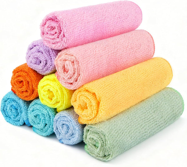Orighty Washcloths Towels Set 10 Pack, Highly Absorbent and Soft Feel Microfiber