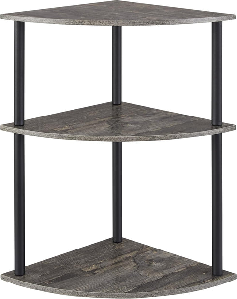 3-Tier Corner Shelf Stand, Rustic Wood and Metal Corner Display Rack, Small