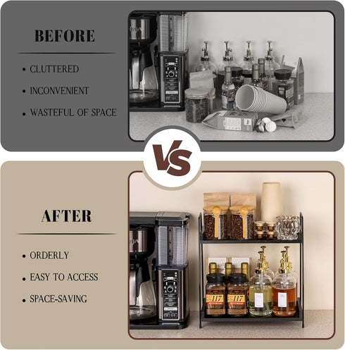 2-Tier Counter ANBOXIT Coffee Station Organizer, Wooden Kitchen Shelf - Black