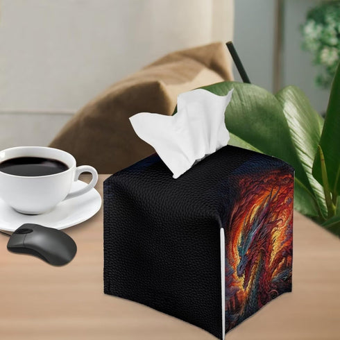 Fire Dragon Tissue Holder Square Cover for Home, Office, and Car, Waterproof Tissue Box Dispenser