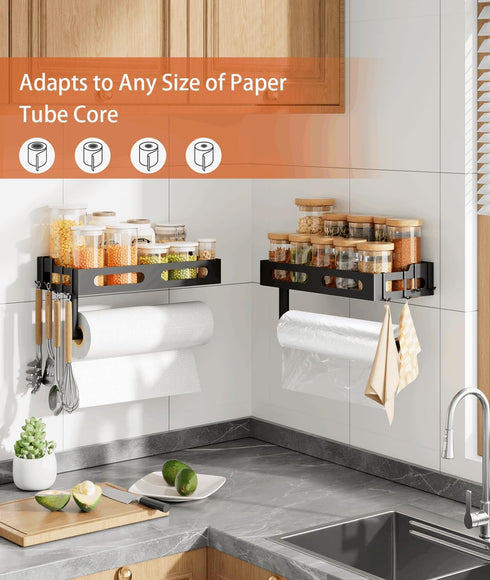 4 Paper Towel Holder Wall Mount for Kitchen, One-Handed Tear, Bathroom Paper Towel Holder with Shelf, RV Paper Towel