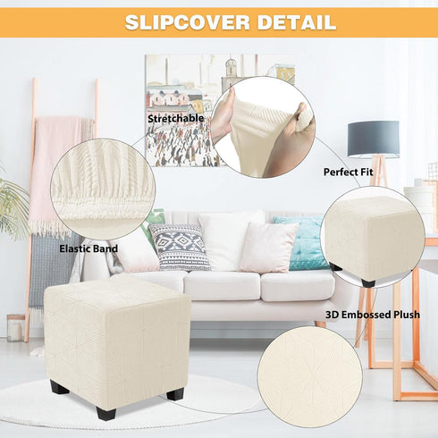 1PC NeColorLife Small Square Ottoman Cover, Stretch Knitted Jacquard Slipcover for Footstool Storage Ottoman, Soft