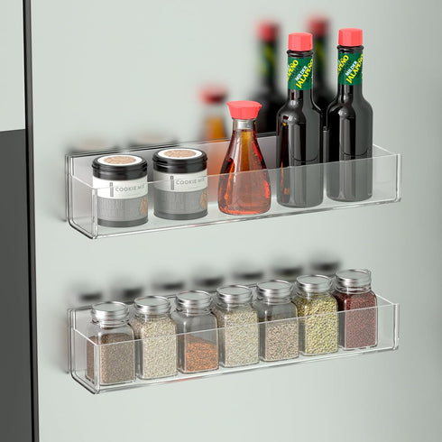VAEHOLD Adhesive Acrylic Spice Rack with Nano Double Sided Tape Wall Mount Organizer Clear Wall Spice Rack With Shelf Ends for Kitchen Cabinet Door - 2 Pack 11 4/5‘’ Shelves by VAEHOLD