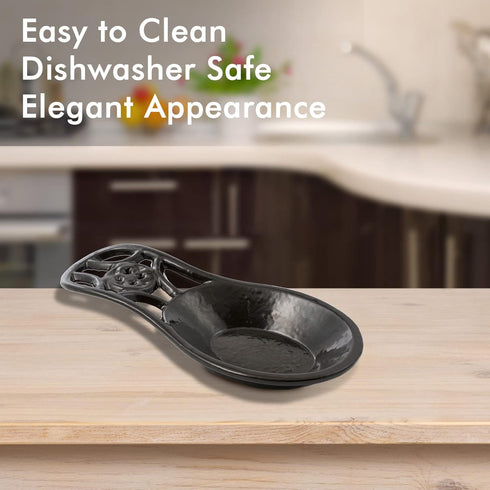 Cooking Spoon Rest for Stove Top, Cast Iron Utensil Holder, Heavy Duty Kitchen Accessories, Dishwasher Safe, Coffee Gold