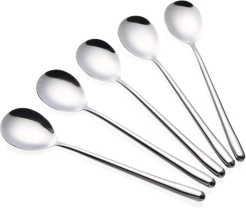 Stainless Steel Soup Spoons, Long Handled Spoons, Silver Pack of 5