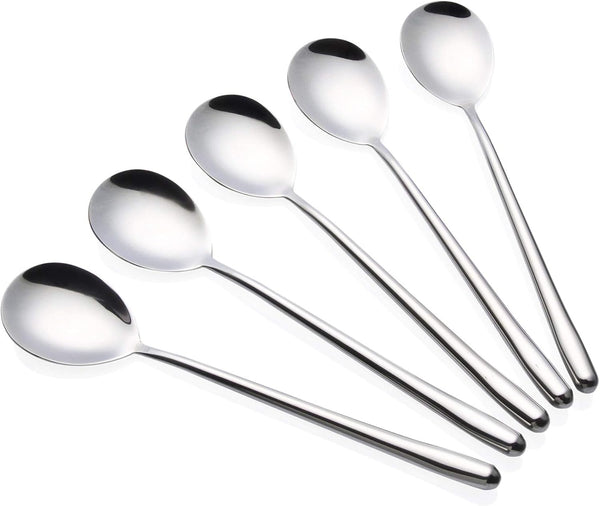 Stainless Steel Soup Spoons, Long Handled Spoons, Silver Pack of 5