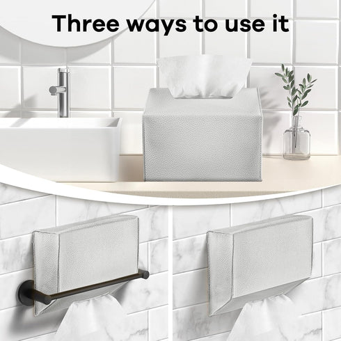 QUISBE (Silver-2 Pack) Disposable Hand Towel Box Cover Compatible with Kleenex Disposable Paper Hand Towels, Leather