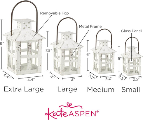 Kate Aspen Rustic Farmhouse Decor, White Candle Holder Lantern, 7.5 Inch, Wedding Decoration, Centerpiece