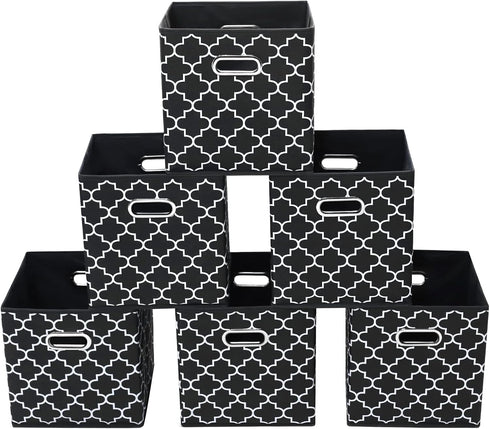 Fabric Storage Bins Cubes, Foldable Organizer with Handle, Set of 6, 11x11x11 for Cloth or Accessory Storage