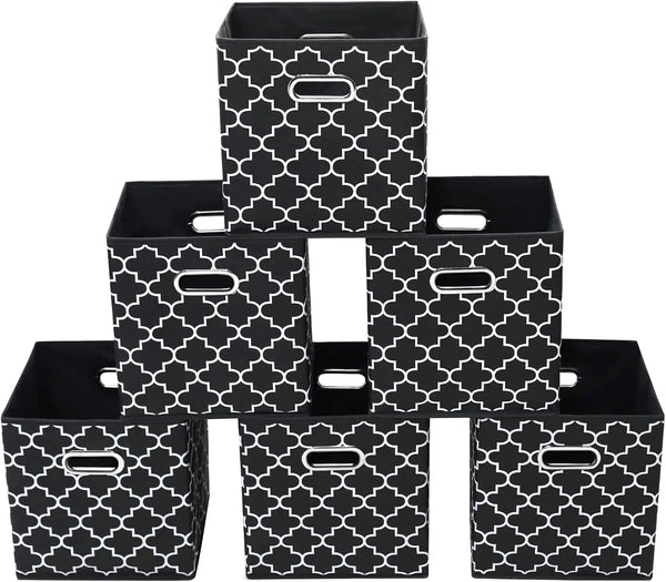Fabric Storage Bins Cubes, Foldable Organizer with Handle, Set of 6, 11x11x11 for Cloth or Accessory Storage
