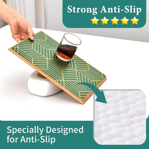 Shelf Liners for Kitchen Cabinets 17.5in x 20FT, Non-Adhesive Strong Non-Slip Thickened Gold Green Geometric Drawer