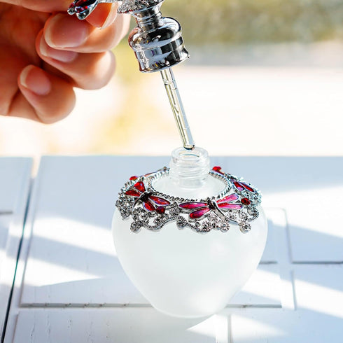 YU FENG 40ml Dragonfly Decorative Glass Perfume Bottle, Jeweled Enameled Crystal Scent Holder