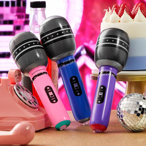 Zhanmai 12 80s 90s Pieces Inflatable Microphones for Kpop Birthday Party Blow up Fake Microphone Prop Toy for Rock Star