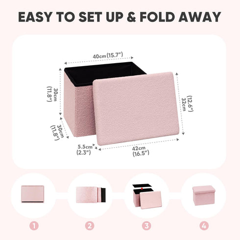 16.5L 12.6W 12.6H PINPLUS Sherpa Storage Ottoman Footrest Stool - Plush Foldable Cube with Hidden Compartment
