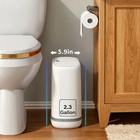 Spreezy 2.3 Gallon/8.6 5 Bathroom Trash Can with Lid, L Small Trash Can, Pneumatic Adhesion Style Garbage Can