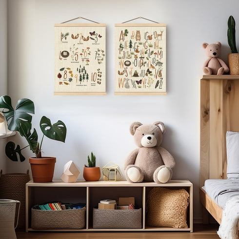 Set 2, 123 Homeschool,12x16 Boat Wades Numbers Animals Alphabet Poster Hanger Frame of Forest Animal ABC Educational