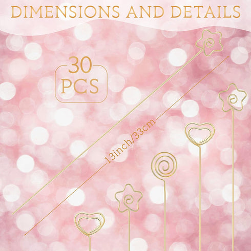 Sunnyray 30 Pieces Metal Wire Floral Picks, 13 Inch Table Name Number Picture Clips for Wedding Party