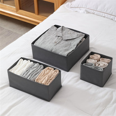 Drawer Organizer for Clothes, Set of 3 Storage Boxes, Sock and Underwear Organizer Dividers for Closet Dresser Drawers