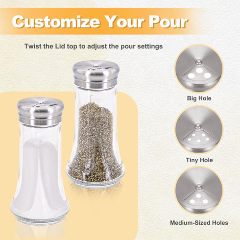 Set 4 oz Set 2 Salt & Pepper Shaker for Kitchen - Clear Glass Salt & Pepper Shakers with Stainless Steel Lid