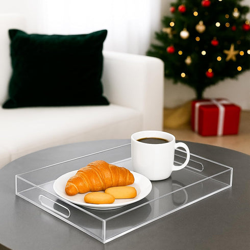 12"x16" Acrylic Serving Tray with Handles, Spill Proof Clear Decorative Tray, Lucite Tray for Coffee Table, Vanity
