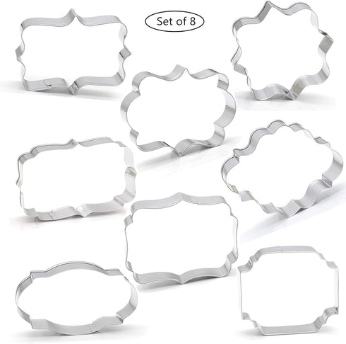 Fancy Plaque Cookie Cutters Set of 8 pcs, Stainless Steel Wedding Frames Shaped Fondant Cutter Molds for Baking