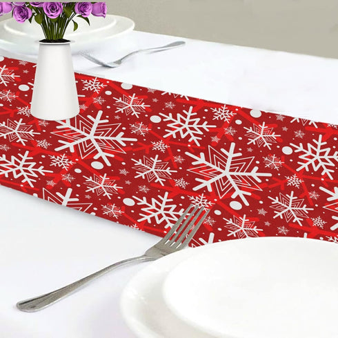 Winter Snowflake Red Table Runner, 70 Inches Christmas Snowflakes for Dining Table Kitchen Holiday Decor