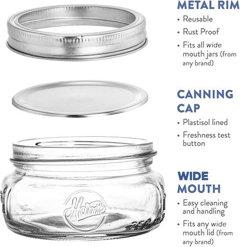 24 Pack 7.6 OZ Tebery Home Glass Mason Jars with Silver Metal Lids and Bands, Wide Mouth Glass Canning Jars