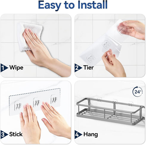 3 Pack, YASONIC Shower Caddy Adhesive, No Drill Bathroom Shower Organizers, with Removable Hooks and Soap Holder, Rust
