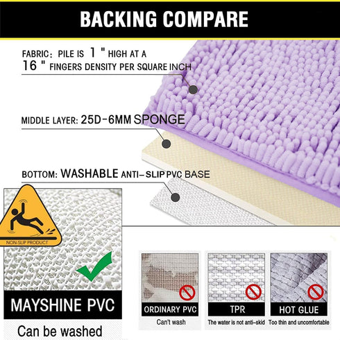 Bathroom Rugs Chenille 3-Piece Extra Soft and Absorbent Shag Bathroom Mats, Machine Wash Mat, Strong PVC Non-Slip