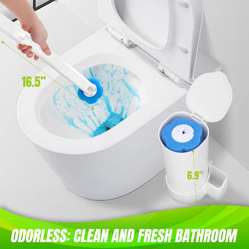 2 Pack Set, 54 Cleaning(2-Set) Disposable Toilet Brush and Holder Toilet Wand Refills, Extended Handle with Cleaner