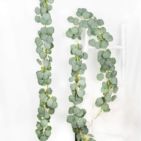 DearHouse 2pc Artificial Eucalyptus Garland, Faux Silk Eucalyptus Leaves Vines for Wedding Decor, 6.1ft/pc