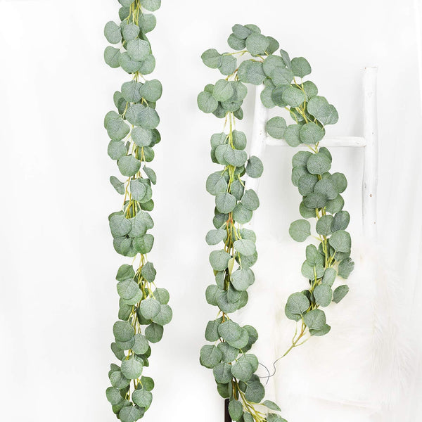 DearHouse 2pc Artificial Eucalyptus Garland, Faux Silk Eucalyptus Leaves Vines for Wedding Decor, 6.1ft/pc