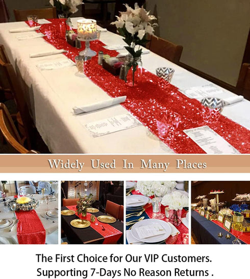 ShiDianYi 12''x72'' Sequin Table Runner - Sparkly Metallic for Wedding, Dinner Reception, Birthday, Baby Shower, Red