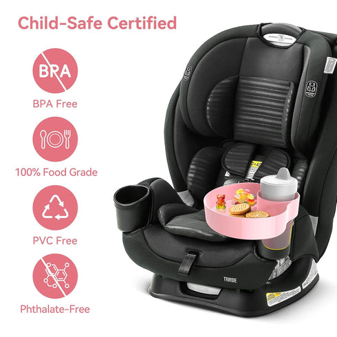 Car Seat Snack Tray: Travel Tray for Kids Carseat Cup Holder with Food Trays, Stroller Snacks Plate for Toddlers, Kid