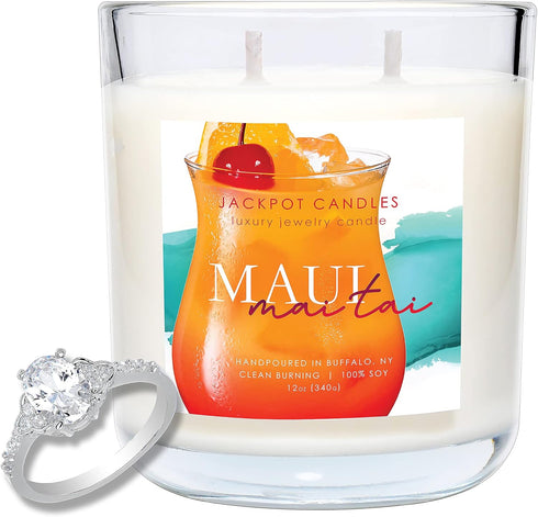 Jackpot Candles Maui Mai Tai Candle with Surprise Jewelry Inside, Ring Valued at 15 to 5,000 Dollars