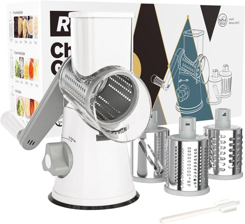 Cambom Rotary Cheese Grater Hand Crank Shredder for Fresh Cheese, Vegetables, Nuts, with Non-slip Suction Base and Free