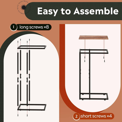 WLIVE C Shaped End Table, Small Side Tables for Sofa and Bed, Couch Table That Slides Under for Living Room, Bedroom