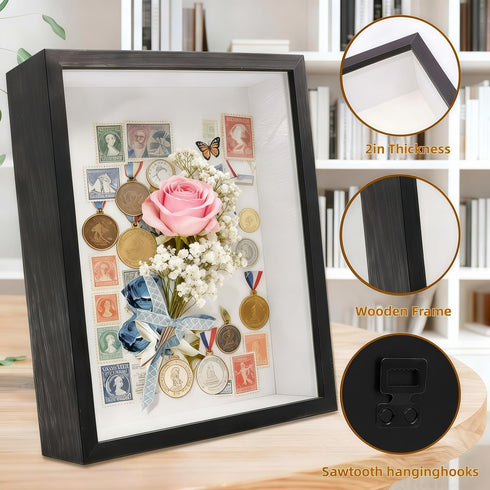 YunChuangTOP A4 2Pack 3D Shadow Box - Walnut Color Wooden Deep Picture Frame with Shatter-Resistant Panel for Wall